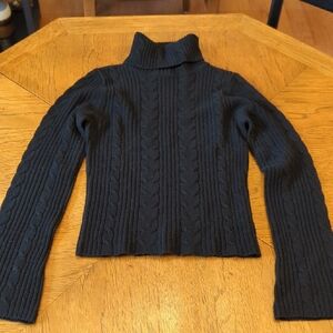 Black Cable Knit Turtleneck Sweater